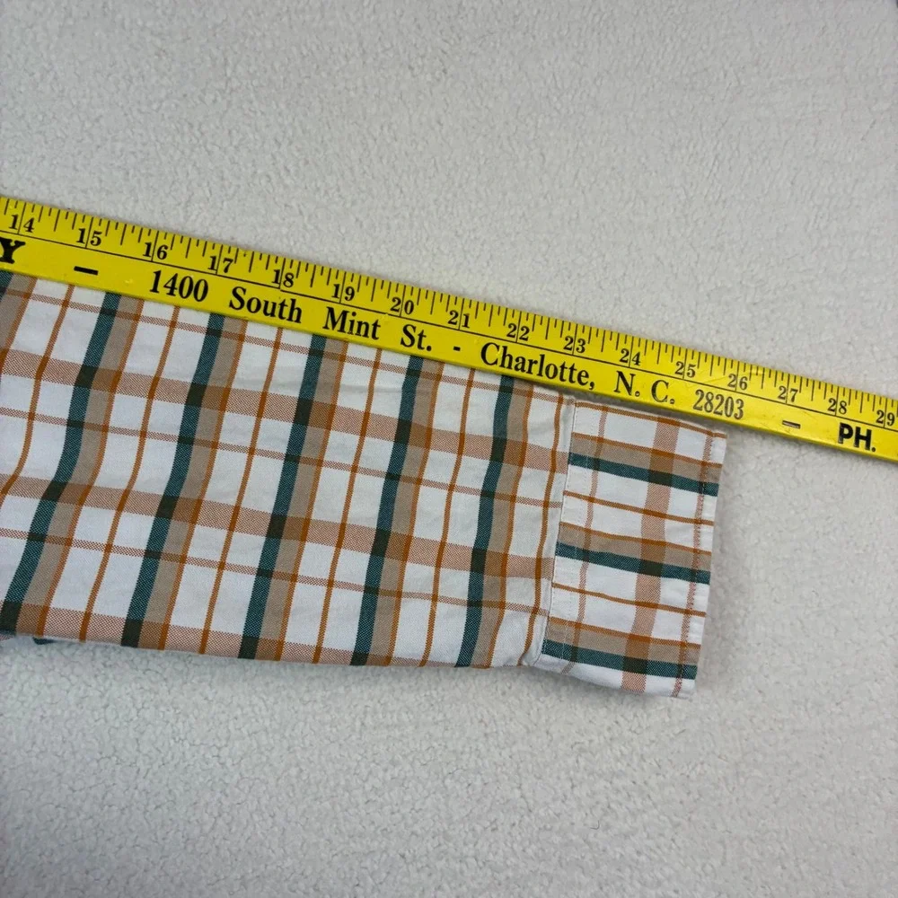 J Crew Slim Fit Plaid Button Down Shirt Men's‎ Large Orange Green White Oxford